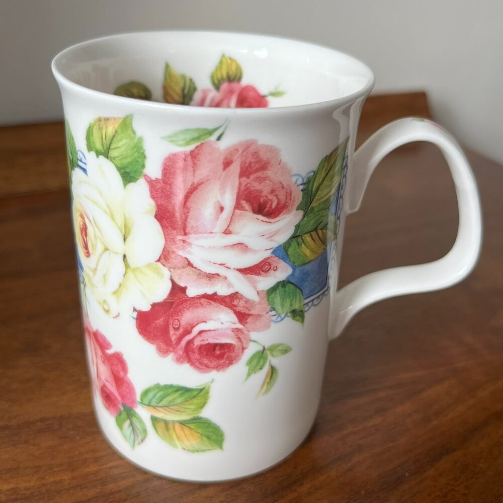 Roy Kirkham "Dawn Roses" Fine Bone China Mug England Pink Floral Vintage 1995